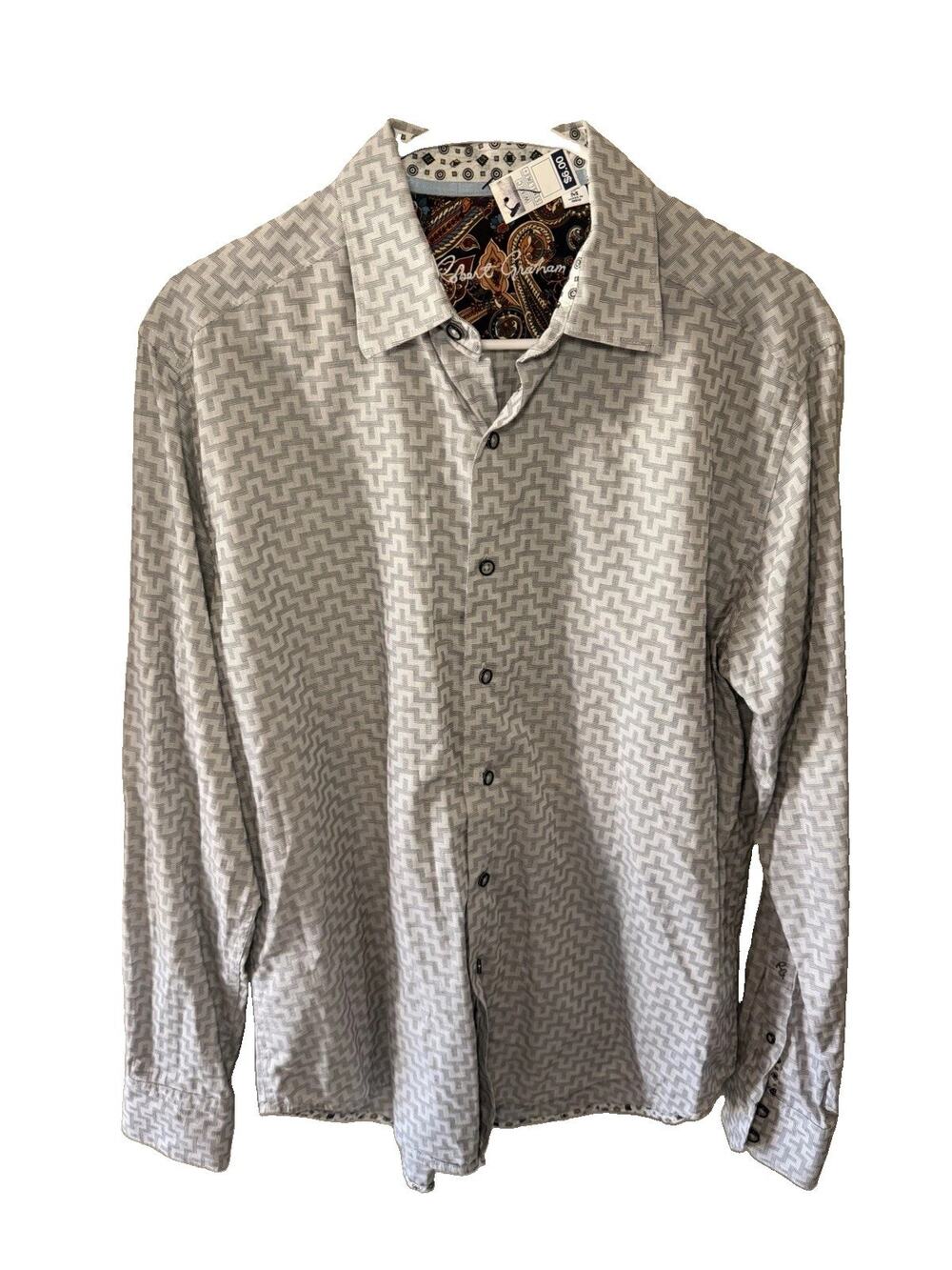 Robert Graham Button Down Shirt Size M Gray Geometric Print Long Sleeve